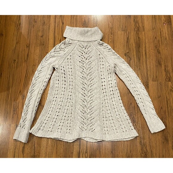 Sleeping on Snow Sweater Womens Small Beige Turtleneck Open Knit Wool Linen - Picture 4 of 4
